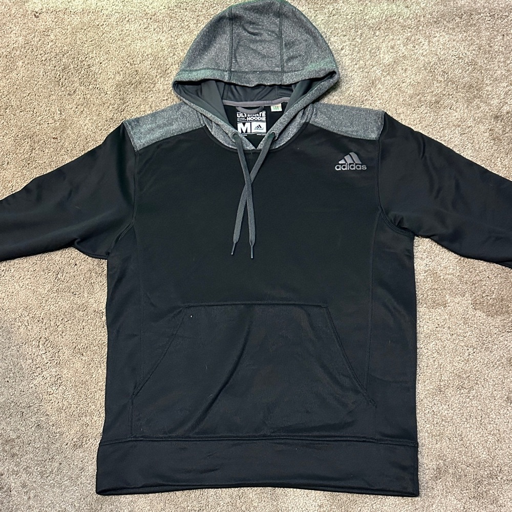 Adidas Ultimate Mens Drawstring Pullover Hoodie Sweatshirt Black Gray Size M